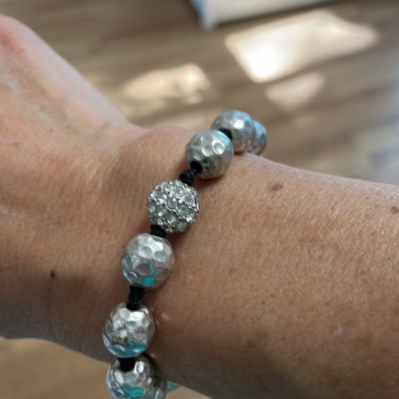 Sliver beaded bracket. hammered beads with crystal stone bead. - Picture 5 of 6